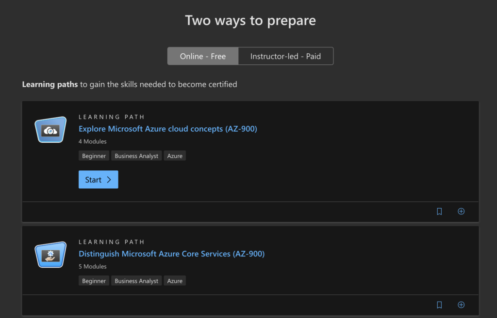AZ-900 learning paths